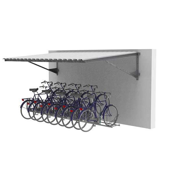 Overkappingen | Droogloopoverkappingen en luifels | FalcoLempo luifel | image #1 |  FalcoLempo Luifel bevestigd aan een bakstenen muur, ideaal voor flexibele en duurzame overkapping van fietsen en opslag.