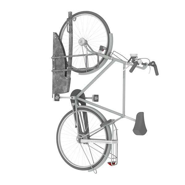 Fietsparkeren | Fietsenrekken met aanbindvoorziening | FalcoMaat  2.0 met aanbindvoorziening | image #1 |  Vrijstaande rendering van de FalcoMaat 2.0 fietslift met ingebouwde aanbindvoorziening voor veilig en ruimtebesparend fietsparkeren.