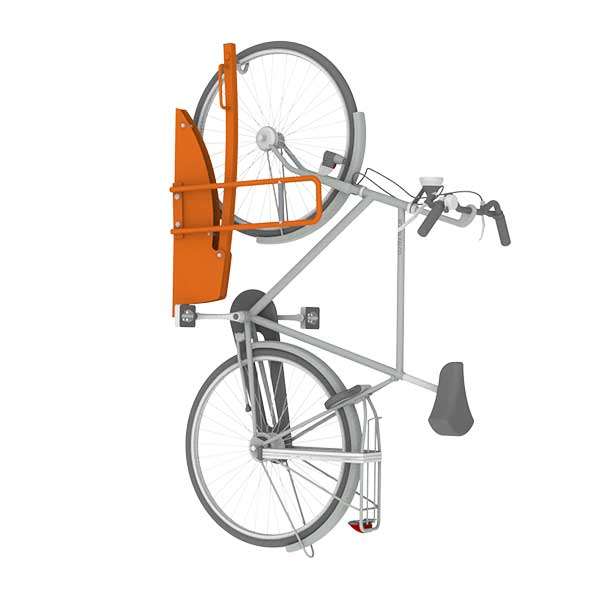 Fietsparkeren | Fietsenrekken met aanbindvoorziening | FalcoMaat  2.0 met aanbindvoorziening | image #6 |  Vrijstaande rendering van de FalcoMaat 2.0 fietslift met ingebouwde aanbindvoorziening voor veilig en ruimtebesparend fietsparkeren.