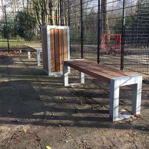 109875 inrichting schoolplein overkapping berging stratmeubilair buitenbank boombank afvalbak