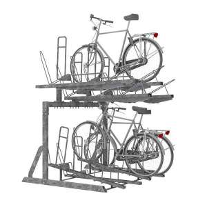 Fietsparkeren | Fietsenrekken met aanbindvoorziening | FalcoLevel Eco met aanbindvoorziening | image #1| Etage-fietsenrek FalcoLevel Eco met aanbindvoorziening voor extra beveiliging, geschikt voor dubbele parkeercapaciteit op dezelfde oppervlakte.